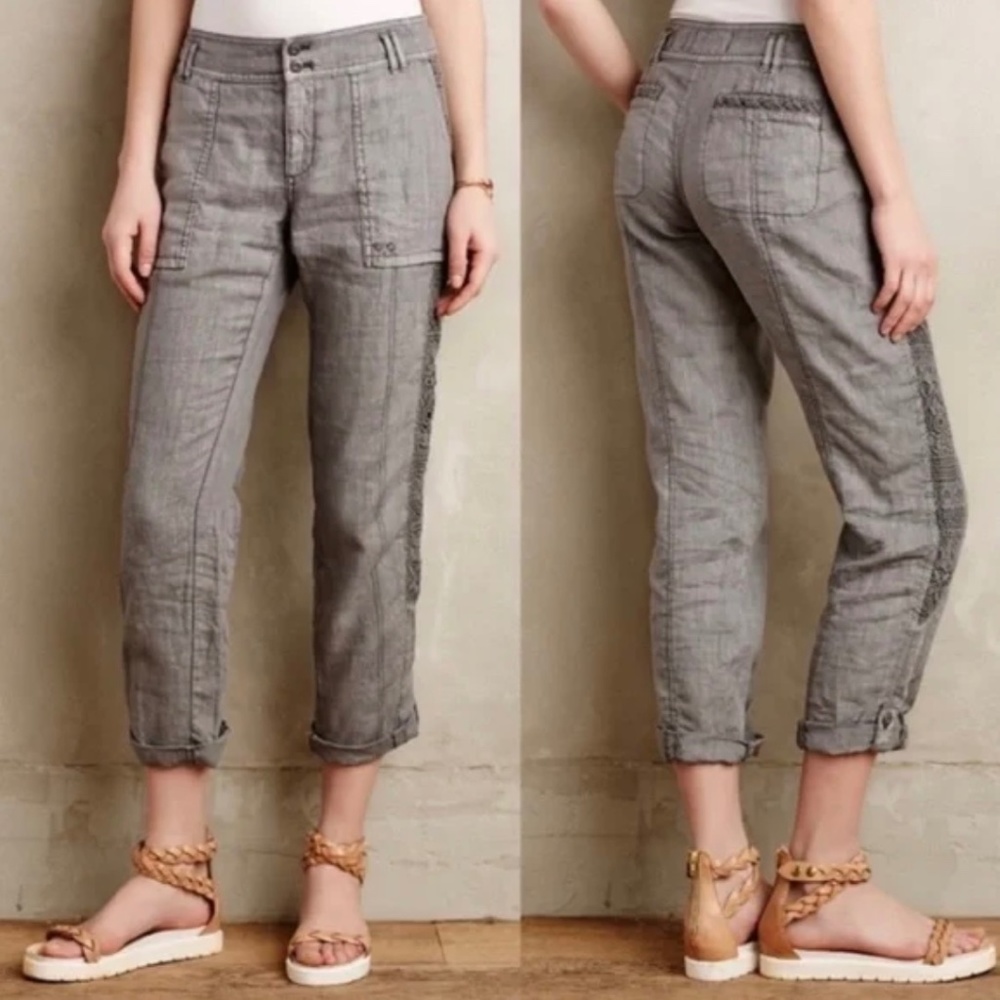 Linen Hei Hei {Anthro} Gray Embroidered NWT Low Rise Cargo Pant | 4 · Small · 25